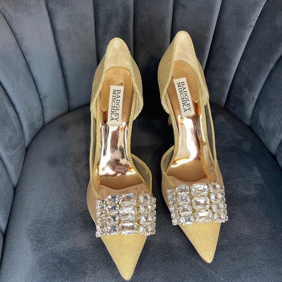 Badgley Mischka Glittering Gold Heels - Picture 1 of 6